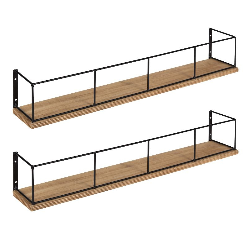 24" x 4" 2pc Decorative Wall Shelf Set Brown/Black - Uniek: Kate & Laurel No Assembly, Wood & Metal