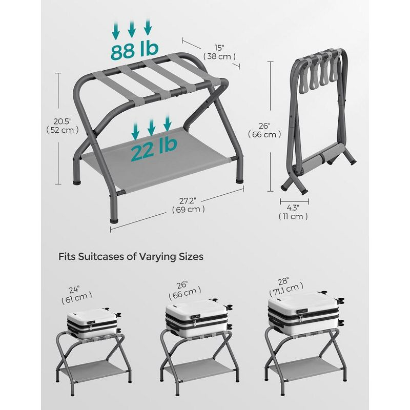 SONGMICS Luggage Rack with Fabric Storage Shelf Suitcasa Stand for Guest Room Bedroom Holds up to 110 lb Set of 2 Gray