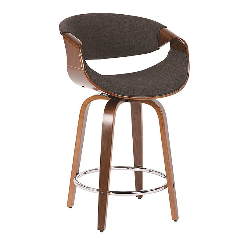Set of 2 Curvini Upholstered Counter Height Barstools Charcoal/Walnut - LumiSource: Swivel, Chrome-Plated, Wood Legs