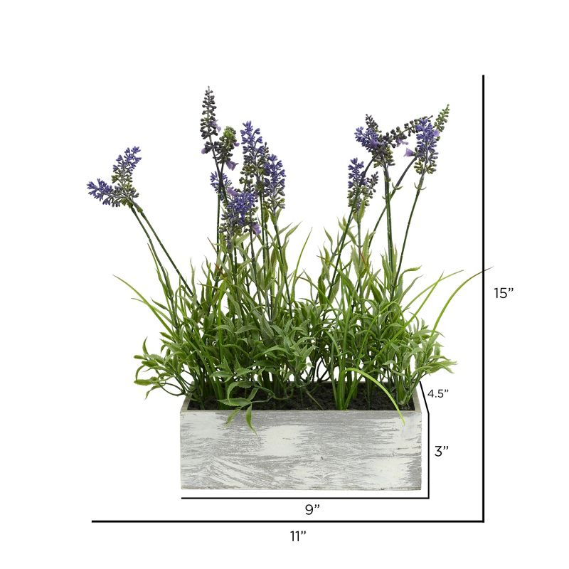 Vickerman 15" Artificial Lavender Plant in Wood Rectangle Pot.