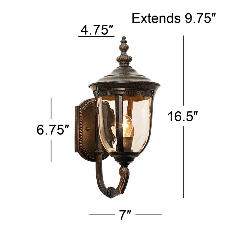 John Timberland Bellagio Rustic Vintage Outdoor Wall Light Fixtures Set of 2 Veranda Bronze Metal 16 1/2" Champagne Glass for Post Exterior