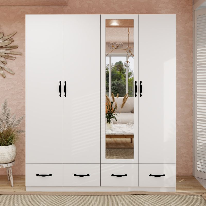 Keloyid White Wood 62.99 in. Armoire with 4 Drawers, 3 Shelves and Hanging Rails