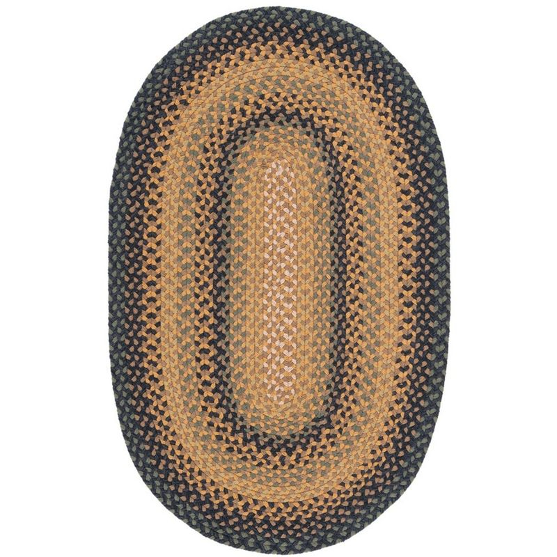 Braided BRD651 Flat Weave Indoor Area Rug - Gold/Sage - 5'x8' Oval - Safavieh