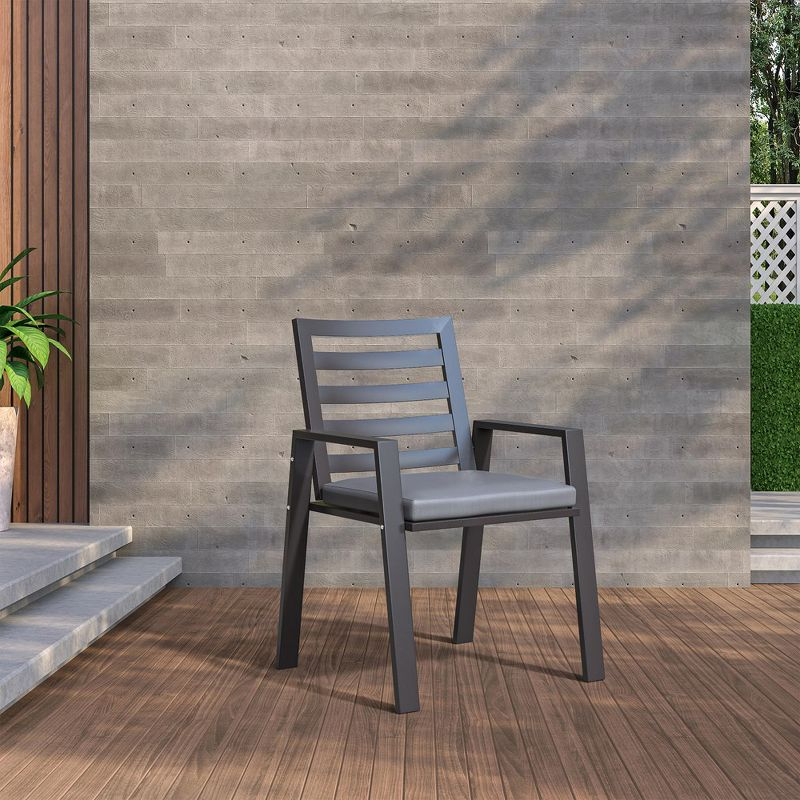 Chelsea Modern Patio Black Dining Armchair with Removable Cushions in Aluminum by LeisureMod