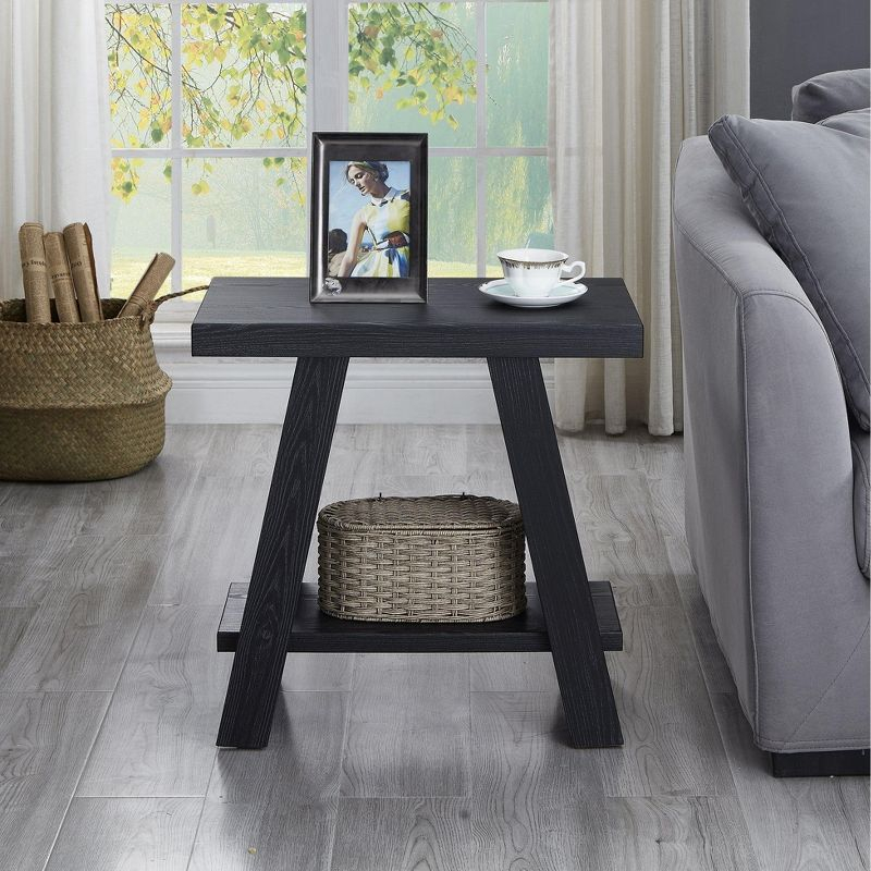 Roundhill Furniture Athens Contemporary Wood Shelf Side Table in Black Finish