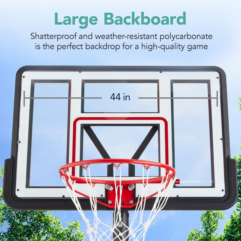 Best Choice Products Adjustable Regulation-Size Basketball Hoop, Portable Sport System w/ Fillable Base, 2 Wheels - Clear