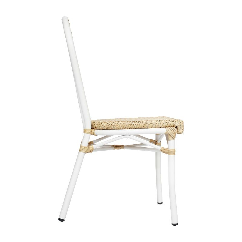 Emma & Oliver Reims Indoor/Outdoor Stacking Thonet Bistro Style Chair with Natural PE Cane Rattan Seat and White Finished Metal Frame