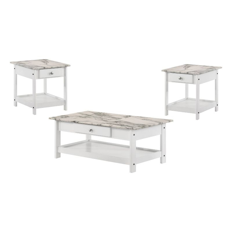3pc Minsay Transitional Storage Table Set with Open Shelf & Drawer: White - HOMES: Inside + Out