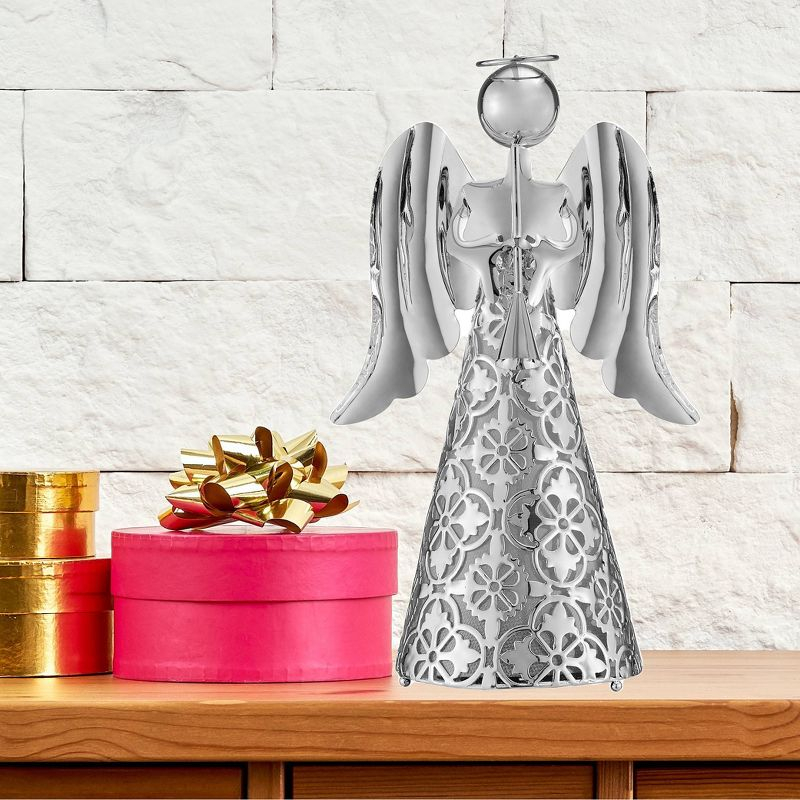 9" Pre-Lit LED Tabletop Angel Decorative Figurine Silver - Haute Décor