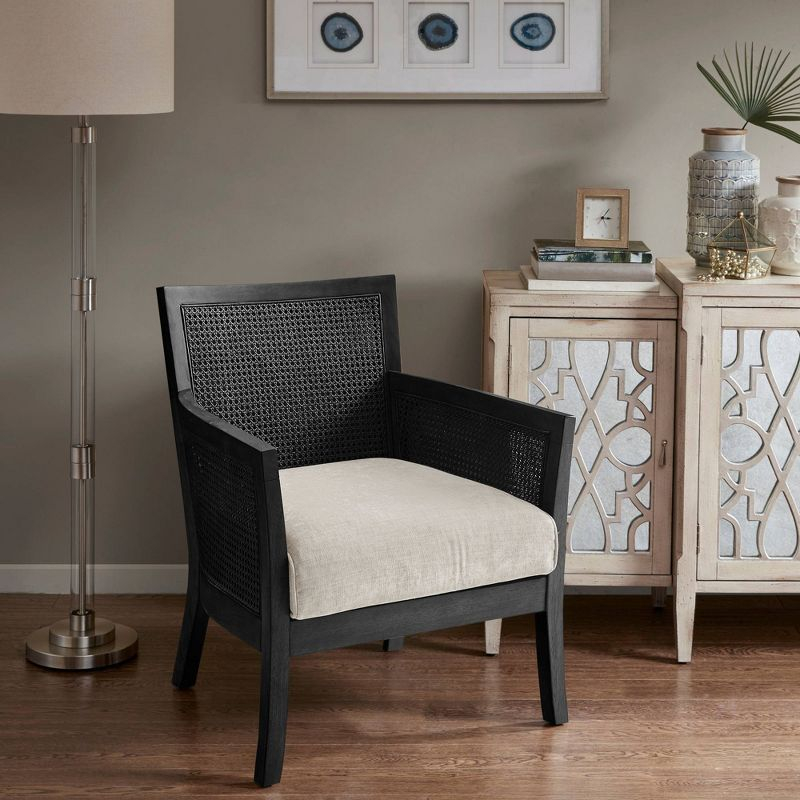 Madison Park Paulie Accent Chair Black: Upholstered, Wood Legs, Removable Cushions, Foam Fill