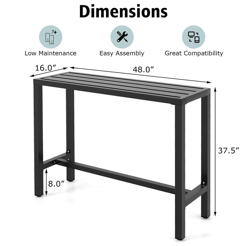 Costway Outdoor Metal Bar Table 48'' Patio Rectangular Counter Height Dining Table Black