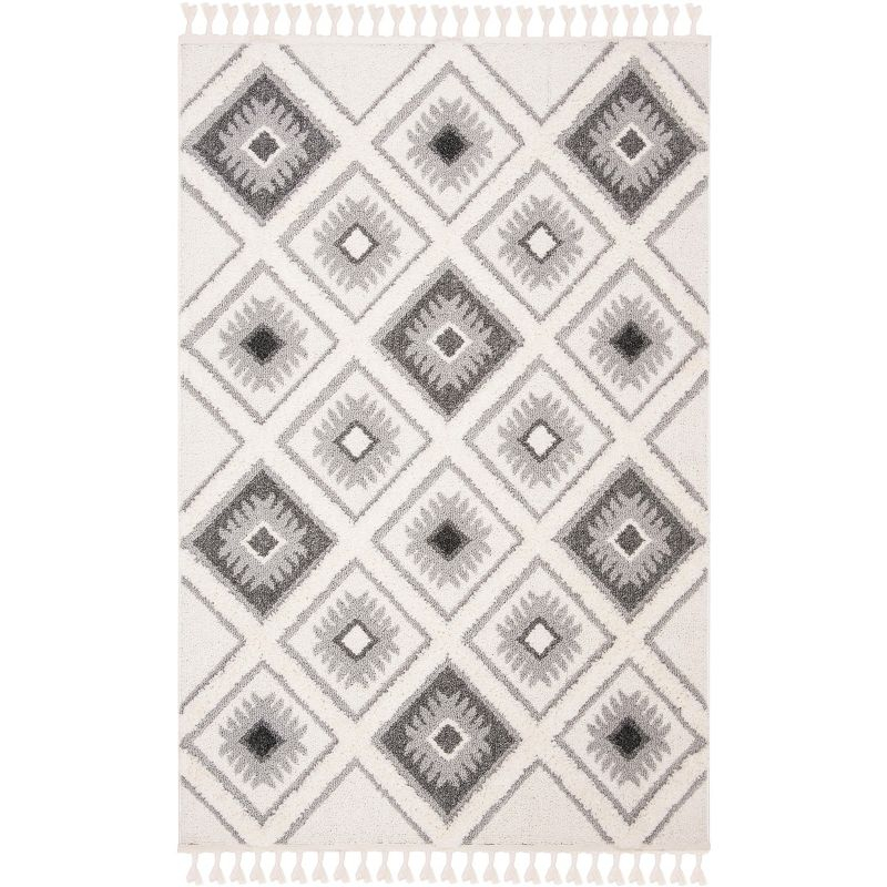 Moroccan Tassel Shag MTS601 Power Loomed Indoor Accent Rug - Ivory/Grey - 4'x6' - Safavieh