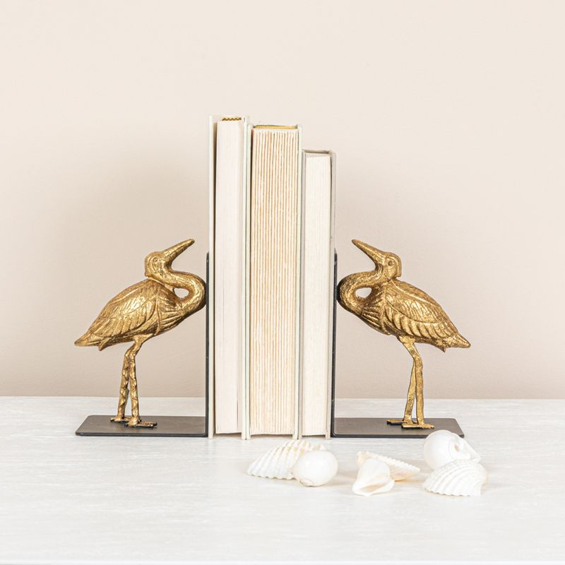 Storied Home Decorative Cast Iron Bird Bookends, Gold, Set of 2