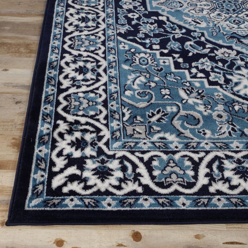 Traditional Vintage Medallion Floral Scroll Indoor Area Rug, 5'x8', Blue - Blue Nile Mills