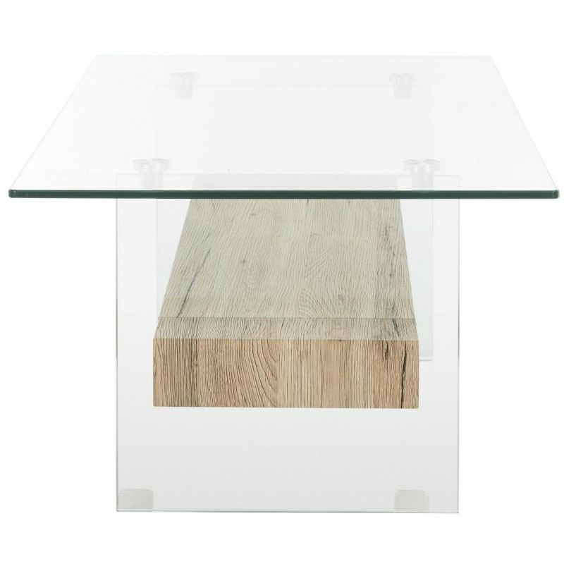 Kayley Coffee Table - Glass/Natural Wood Rack - Safavieh