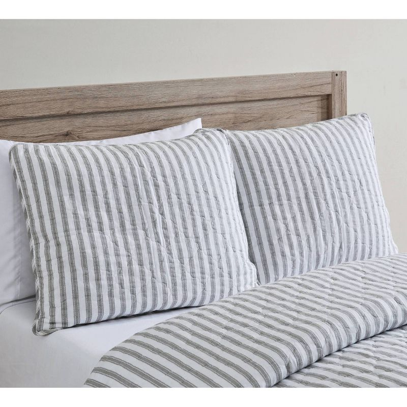 Twin Willow Way Ticking Stripe Quilt & Sham Set Gray - Stone Cottage: Twin Coverlet Set with Pillow Sham