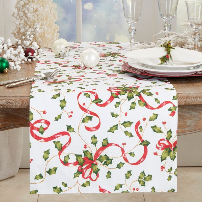 Saro Lifestyle Holly and Ribbon Runner, Multi, 16" x 108"