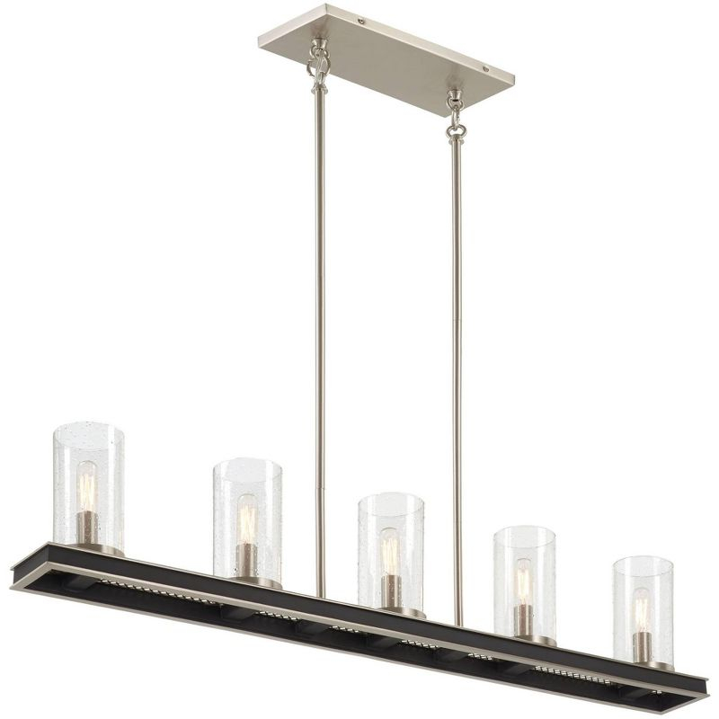 Minka Lavery Coal Nickel Linear Pendant Chandelier 40" Wide Modern Seeded Glass Shade 5-Light Fixture for Kitchen Island House