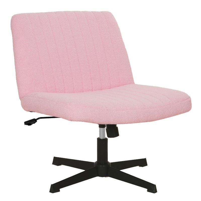 FDW Home Office Chair Armless Cross Legged Desk Chair with Swivel Base and Adjustable Height Upholstered in Faux Leather, Pink