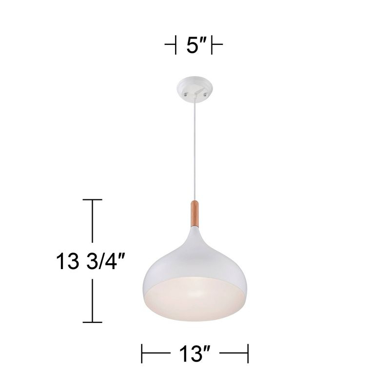 Possini Euro Design Felton White Pendant Light 13" Wide Mid Century Modern Rounded Shade for Dining Room House Foyer Kitchen Island Entryway Bedroom