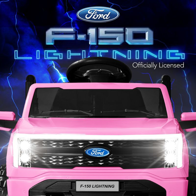 Best Choice Products Kids 12V Ride On Car Officially Licensed Ford Lightning Truck w/ Remote, LED Lights - Pink