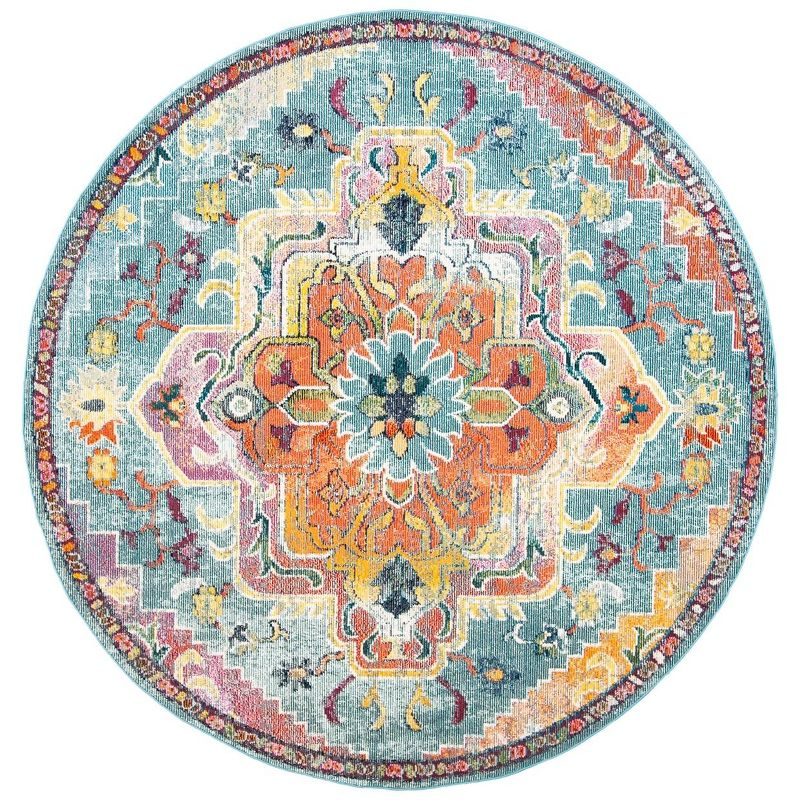 Crystal CRS501 Loomed Indoor Area Rug - Teal/Orange - 7'x7' Round - Safavieh