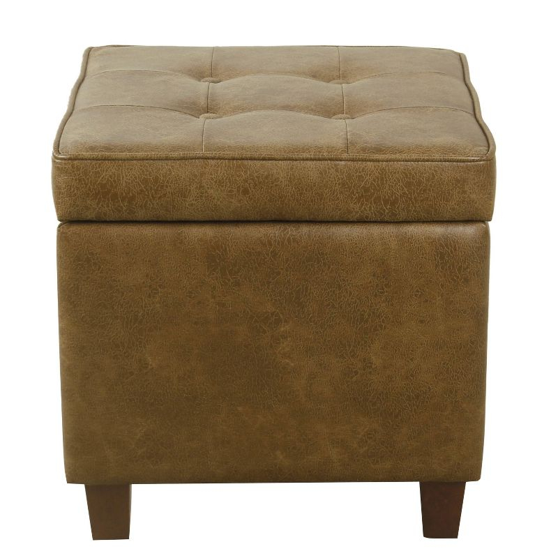Square Tufted Faux Leather Storage Ottoman Brown - HomePop