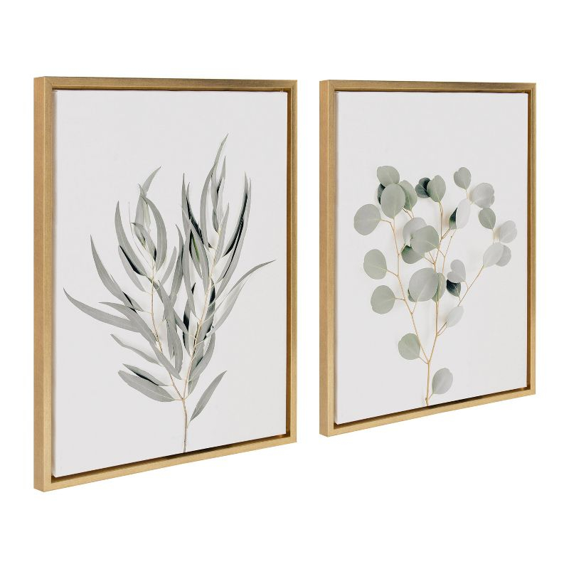 (Set of 2) 18" x 24" Sylvie Neutral Botanical 1 and 2 Framed Canvas Set Gold - Kate & Laurel All Things Decor: Modern Vertical Wall Art
