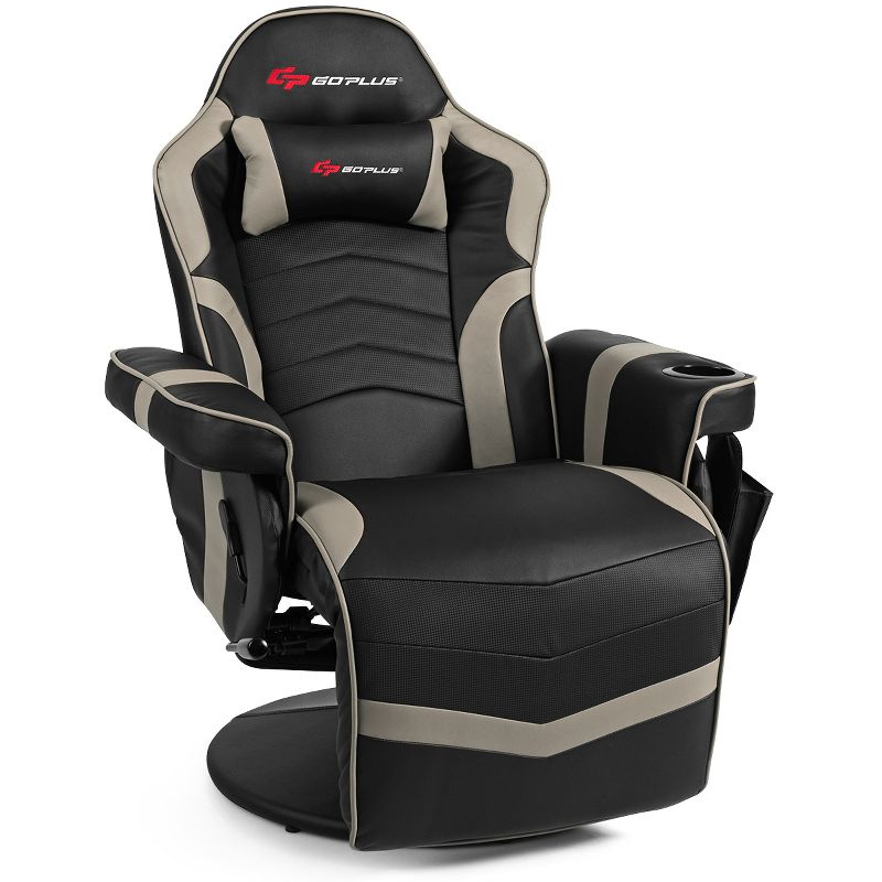 Costway Massage Gaming Recliner Reclining Racing Chair Swivel Gray