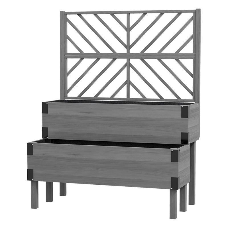 Outsunny 2 Tier Trellis Planter, Wooden Vegetable Garden Bed with Metal Corners for Vegetables, Flowers, Herbs, Gray