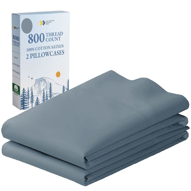 Luxury Pillowcase Set - 800 Thread Count Cotton Sateen, Soft Pillowcases by California Design Den - Pastel Blue - Steel, Standard/Queen Pillowcases