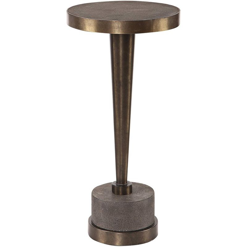 Uttermost Industrial Oxidized Bronze Round Drink Table 10 1/2" Wide Brown Gray Living Room Bedroom Bedside Entryway House Office