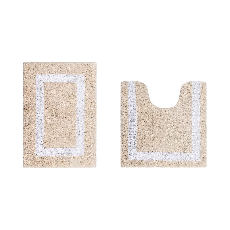 Better Trends Hotel Multi 100% Cotton Tufted Two Tone Reversible Bath Rug Set 2 PC (17" x 24" | 20" x 20") - Sand/White