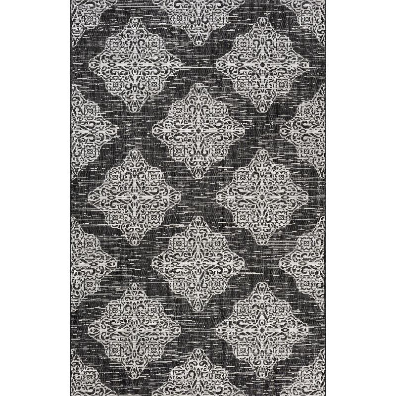 8'x10' Tuscany Ornate Medallions Indoor/Outdoor Area Rug, Black/Ivory - JONATHAN Y