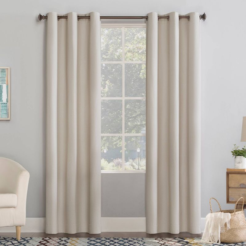 84"x40" Lindstrom Textured Draft Shield Fleece Insulated Energy Saving Grommet Top Room Darkening Curtain Panel Beige - No. 918