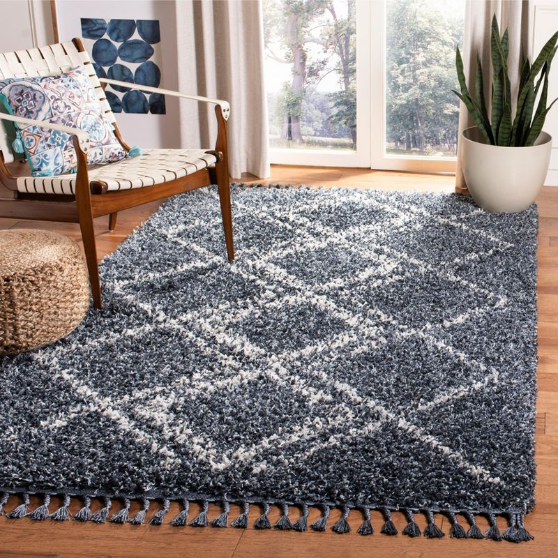 Pro Lux Shag PLX432 Power Loomed Area Rug - Blue/Creme - 5'x8' - Safavieh.