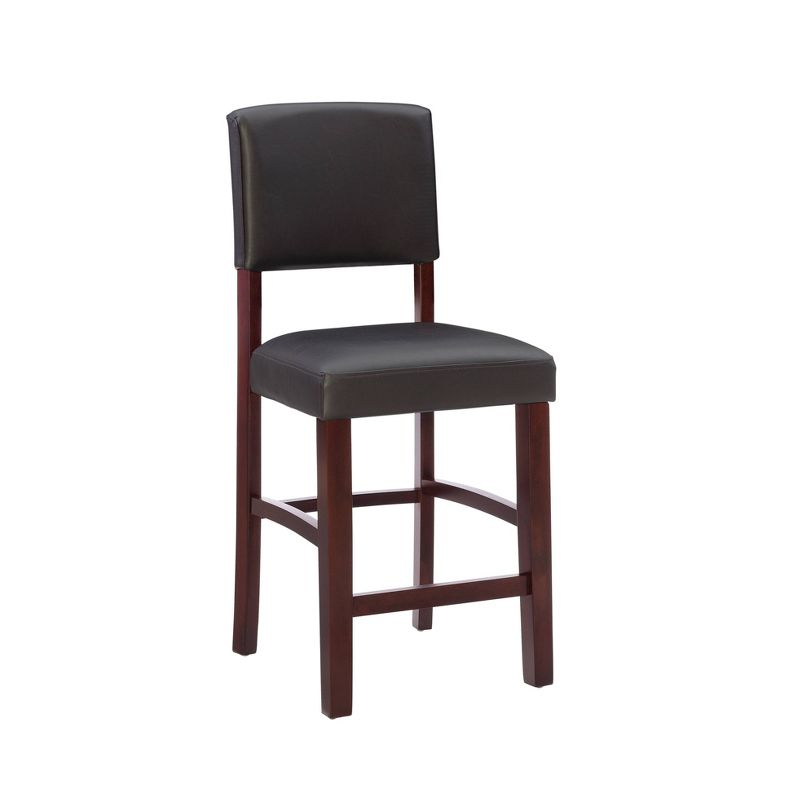 24" Monaco Padded Back Faux Leather Counter Height Barstool Hardwood/Brown - Linon: Espresso Finish, Rubberwood