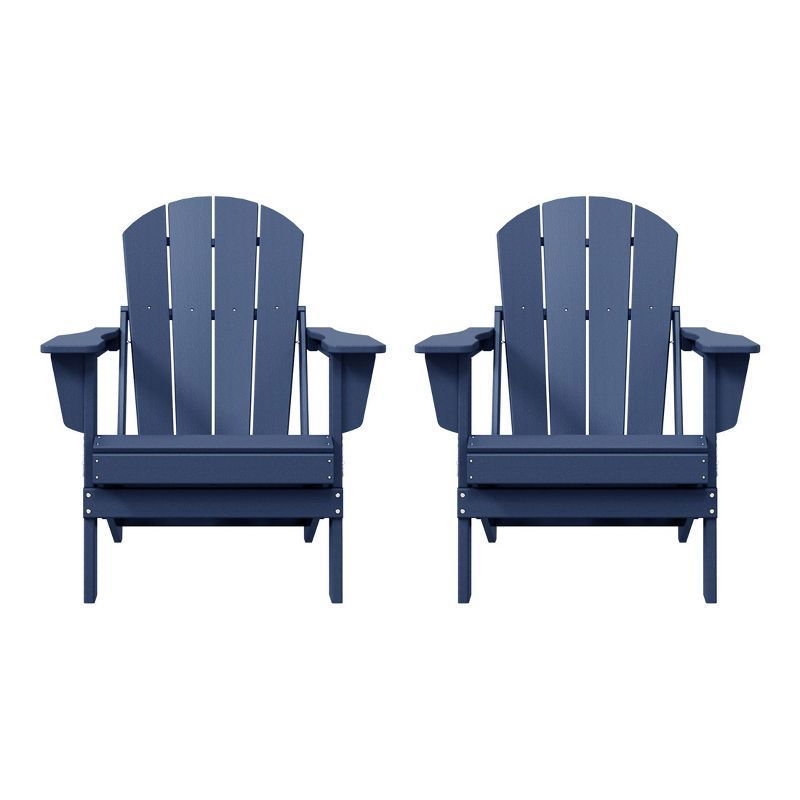 WestinTrends Malibu HDPE Outdoor Folding Poly Adirondack Chair (Set of 2), Navy Blue