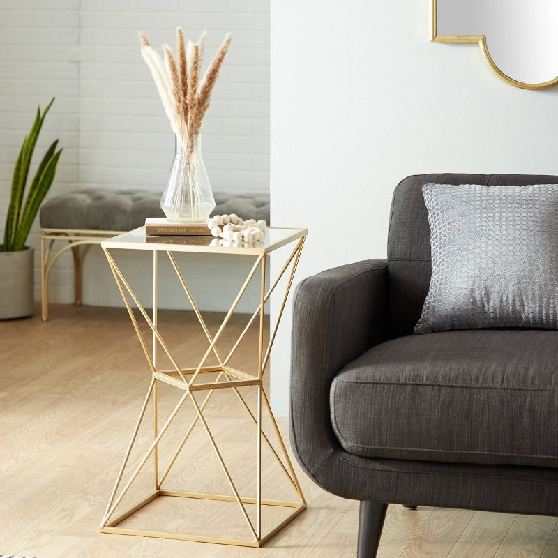 Glam Geometric Mirrored Accent Table Gold - Olivia & May: 27.625" H, No Assembly Required