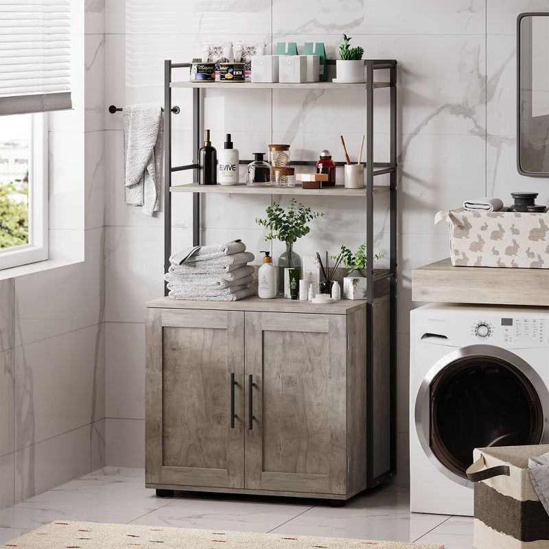 Garvee Cat Litter Box Enclosure with Shelf Storage, 2-in-1 Hidden Cat Washroom Furniture, Hidden Cat Box Enclosure with 3 Shelves and Door, Grey