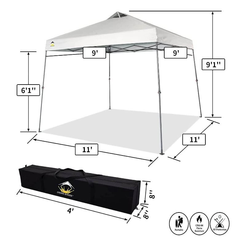 9x9 Pop Up Canopy Tent with Roller Bag – Slant Leg Outdoor Shade for Events & Camping White