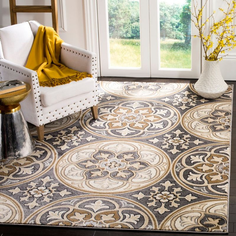 Lyndhurst LNH341 Power Loomed Area Rug - Light Grey/Beige - 4'x6' - Safavieh