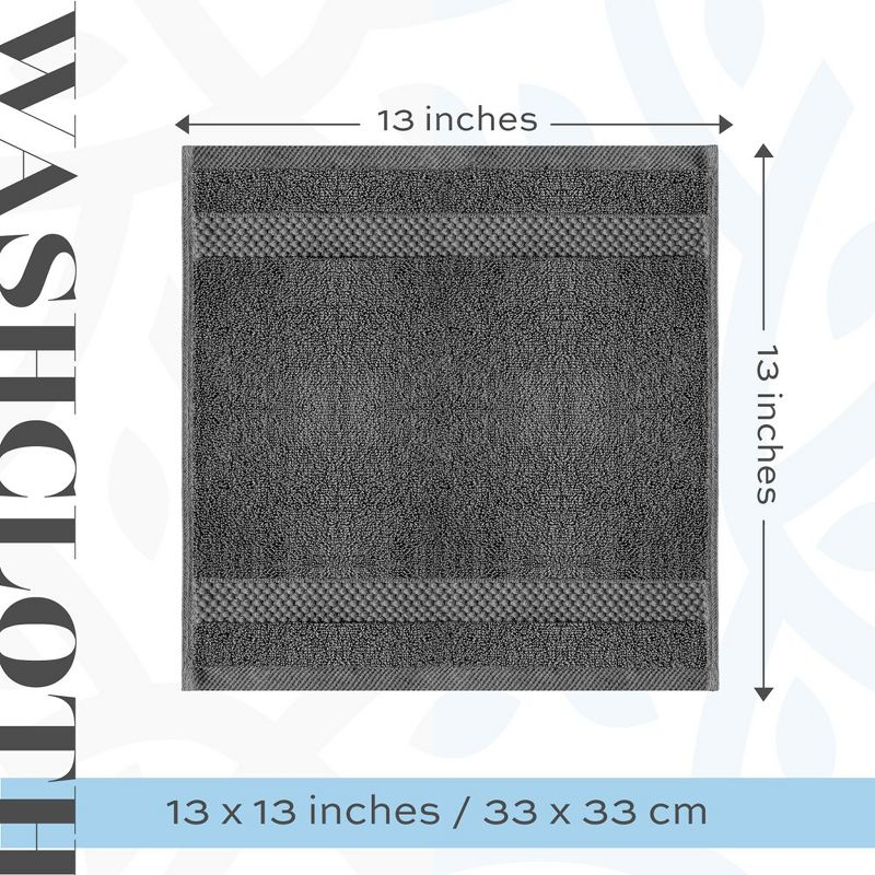 White Classic Luxury 100% Cotton Washcloths Set of 12 - 13x13" Gray
