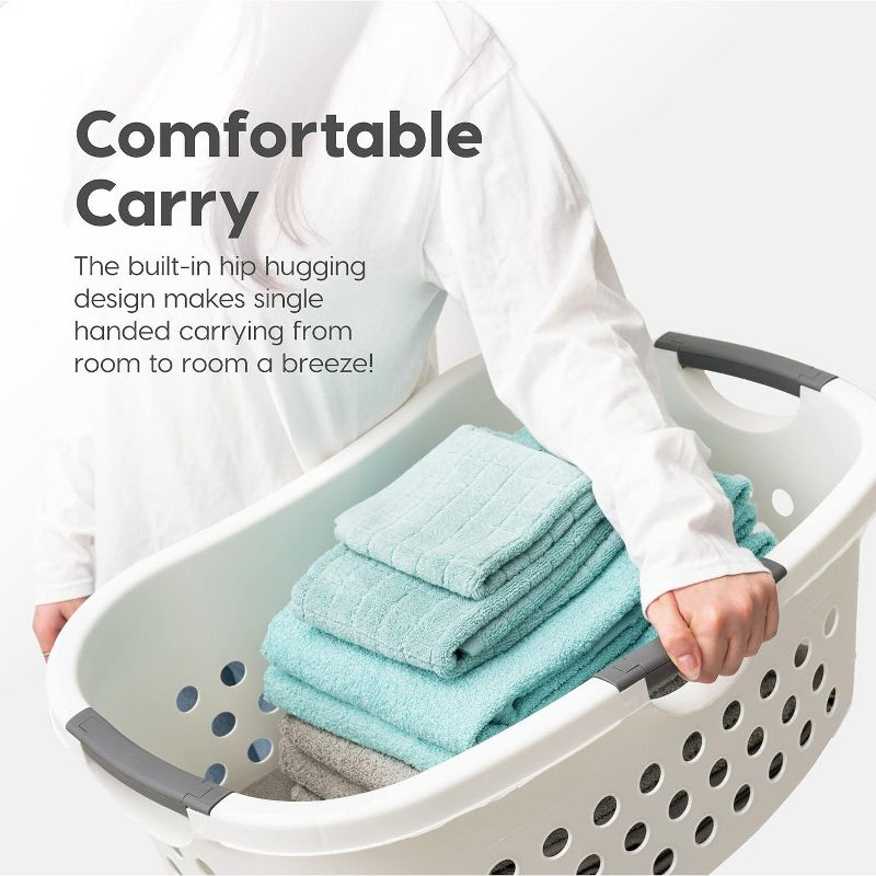 IRIS USA Laundry Basket 50L Large Plastic Hip Hold Hamper with Built-In Comfort Carry Handles, 3-Pack, 1.5 Bushel Hamper, Closet Laundry Room, White