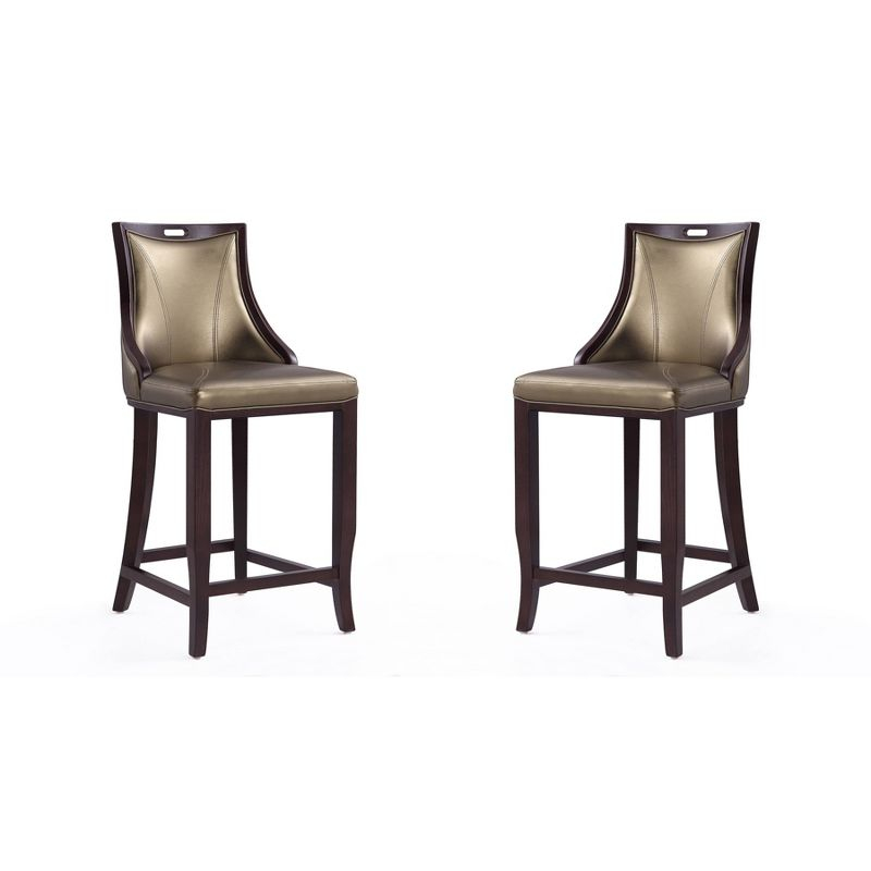 Set of 2 Emperor Upholstered Beech Wood Faux Leather Barstools Bronze - Manhattan Comfort: Semi-Gloss Finish, No Assembly Required