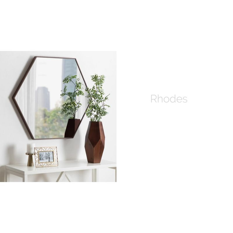 22" x 25" Rhodes Hexagon Wall Mirror Walnut Brown - Kate & Laurel: Modern Plastic Frame, No Assembly Required