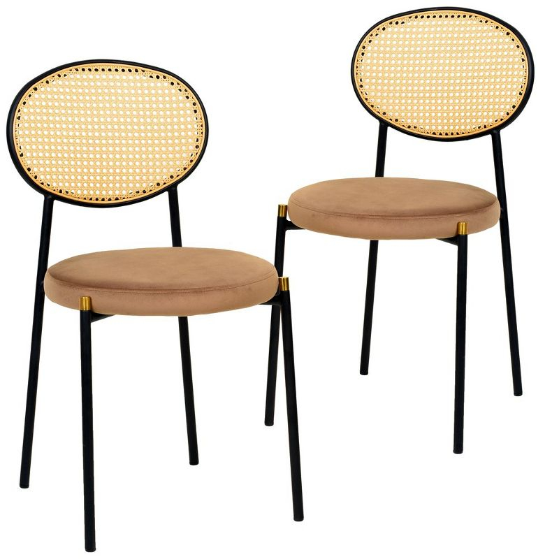 LeisureMod Euston Set of 2 Modern Dining Chairs with Wicker Back and Velvet Seat, Indoor Kitchen, Dining Room, Home, Contemporary Side Chair Seating
