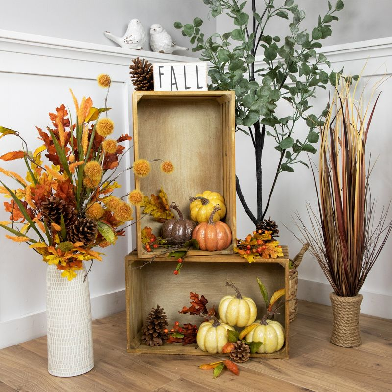 Northlight Crackle Finish Fall Harvest Pumpkins - 4" - Orange, Yellow and Brown - Set of 3