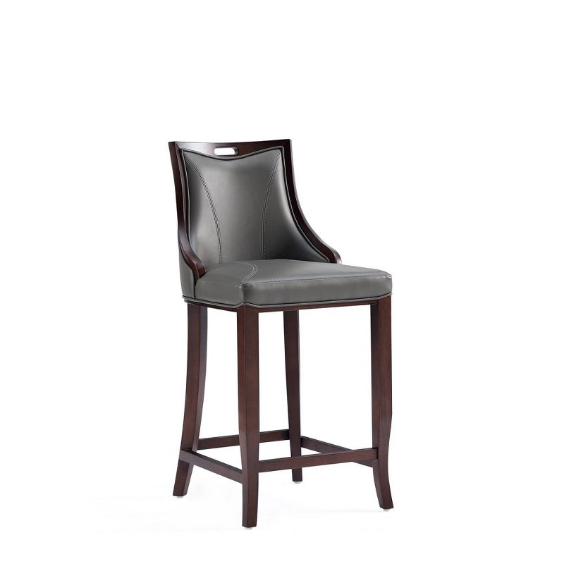 Manhattan Comfort Emperor Faux Leather Barstool Pebble Gray: Beechwood Legs, Upholstered, Fixed Height 27"