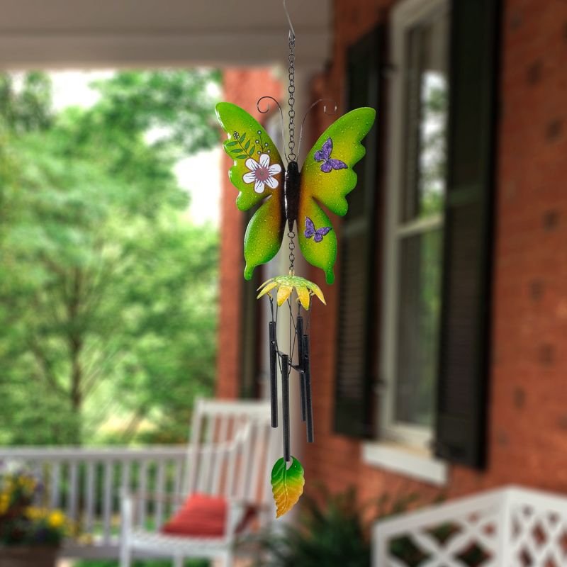 Northlight 15.75" Green Metal Butterfly Outdoor Garden Windchime
